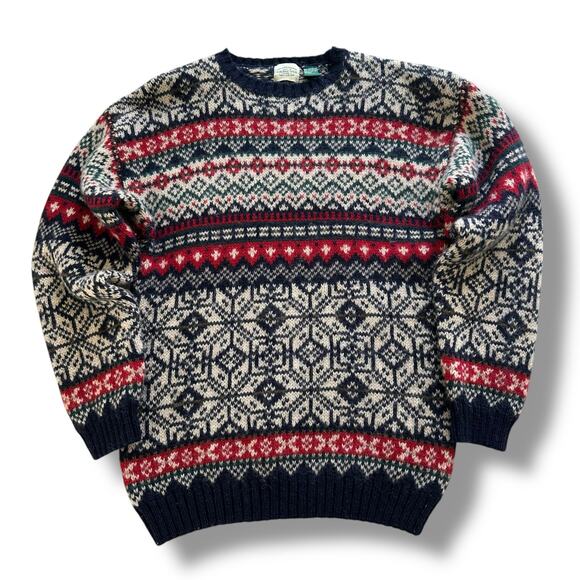 GH Bass and Co Sweater Fair Isle Shetland Wool Heavyweight Multicolor Nordic L - Picture 1 of 15